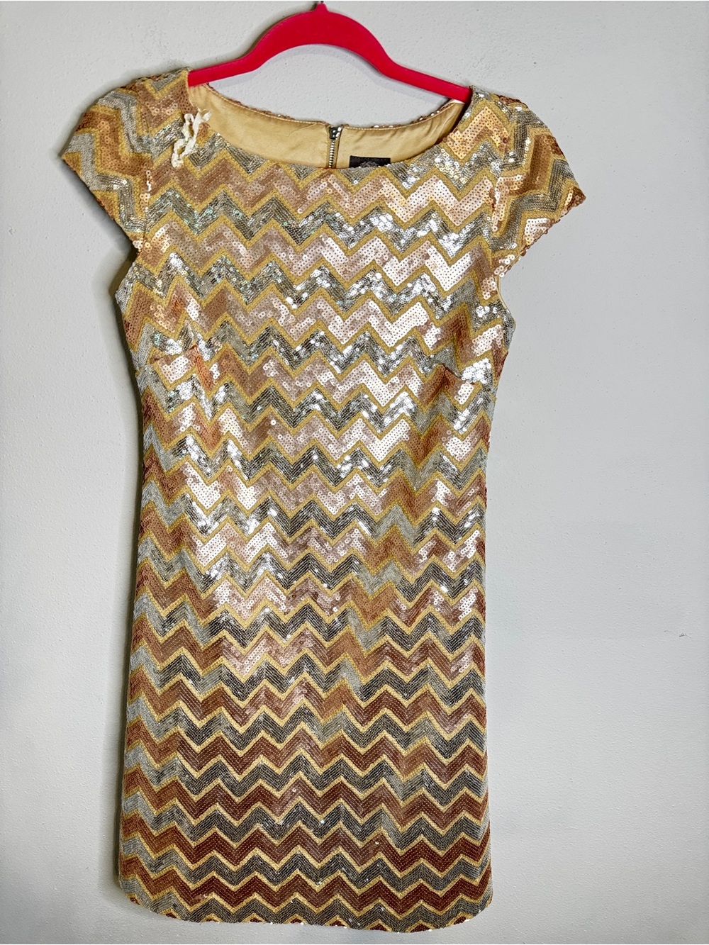 Vince Camuto Gold and Silver Chevron Sequin Shift Dress